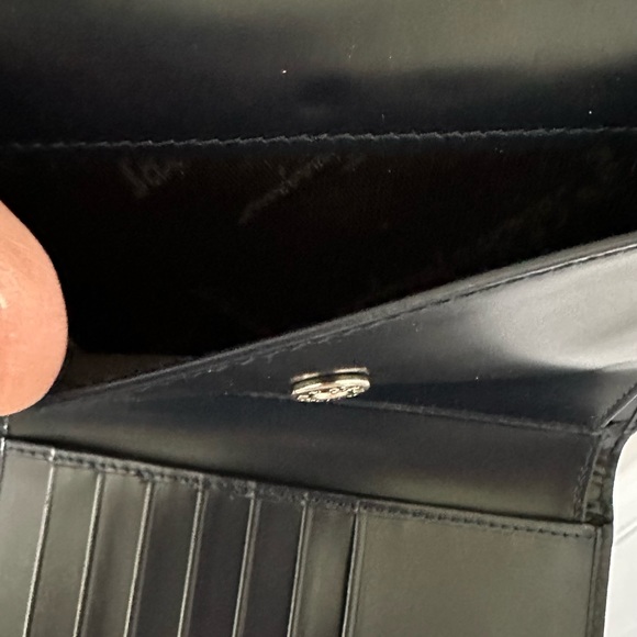 Salvatore Ferragamo Wallet Gancio Navy Gray Canvas Leather Bi-Fold Ladies - Picture 6 of 15